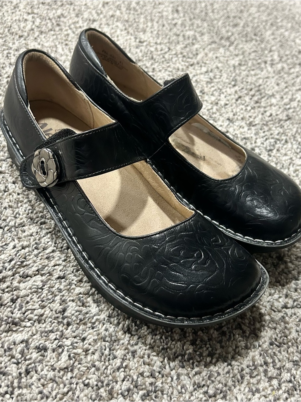 Alegria Paloma Mary Jane Black Women's Size 10.5/11 Shoes EU41 Embossed Leather
